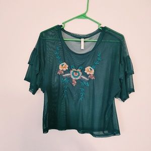 Xhilaration floral embroidered sheer crop top